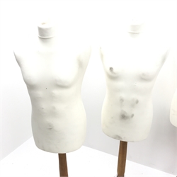  Six Male Torso shop display mannequins, five on tripod bases H143 max  