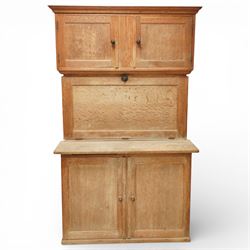 Early 20th century 'Quicksey' oak kitchen larder, rectangular moulded cornice over a pair ...