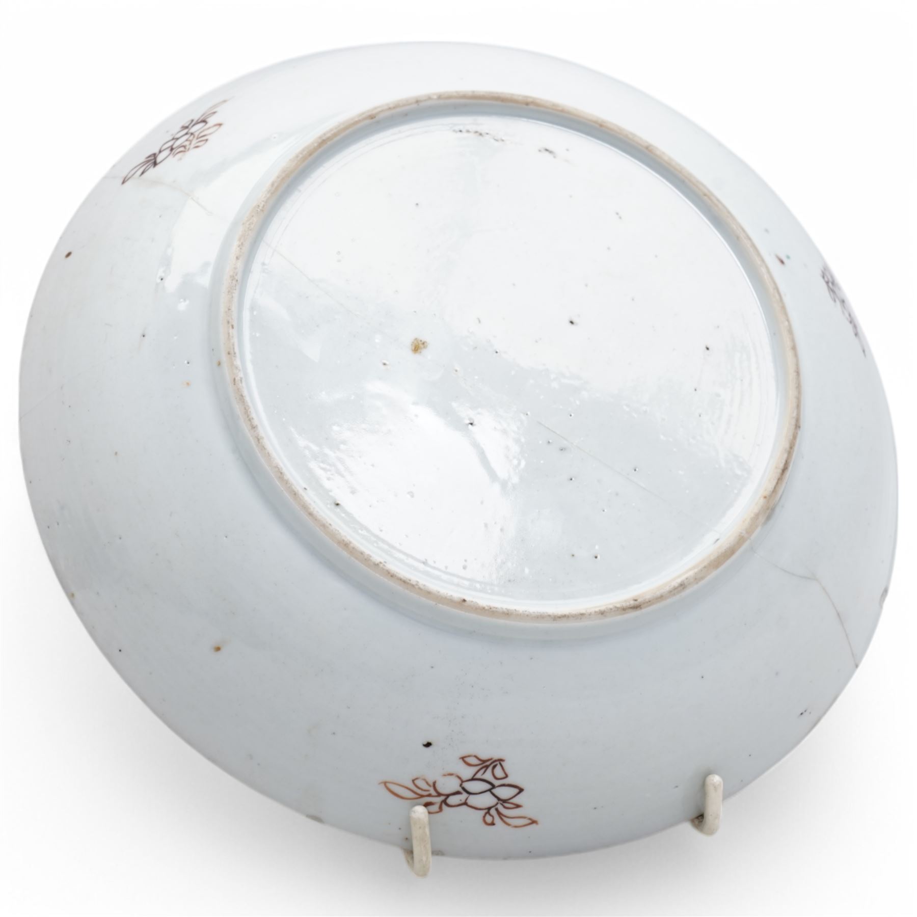 Chinese famille rose bowl, possibly Yongzheng period, decorated with mother and child, with enamelled floral decoration and foliate boarder, D22cm 