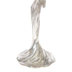 WMF figural centre piece the pedestal in the form of a woman, holding flower bud, the bowl decorate with vine leaves and berries, mark stamped to base, H38cm