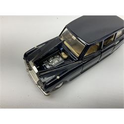 Dinky - Mercedes Benz Racing Car RN 36, No.237; Motorway Police Car No.269; Austin Mini-Moke No.342; Beechcraft S 35 Bonanza Aircraft with two pieces of luggage No.710; all boxed: and Rolls Royce Phantom V Limousine No.152; box base only with no cover (5)