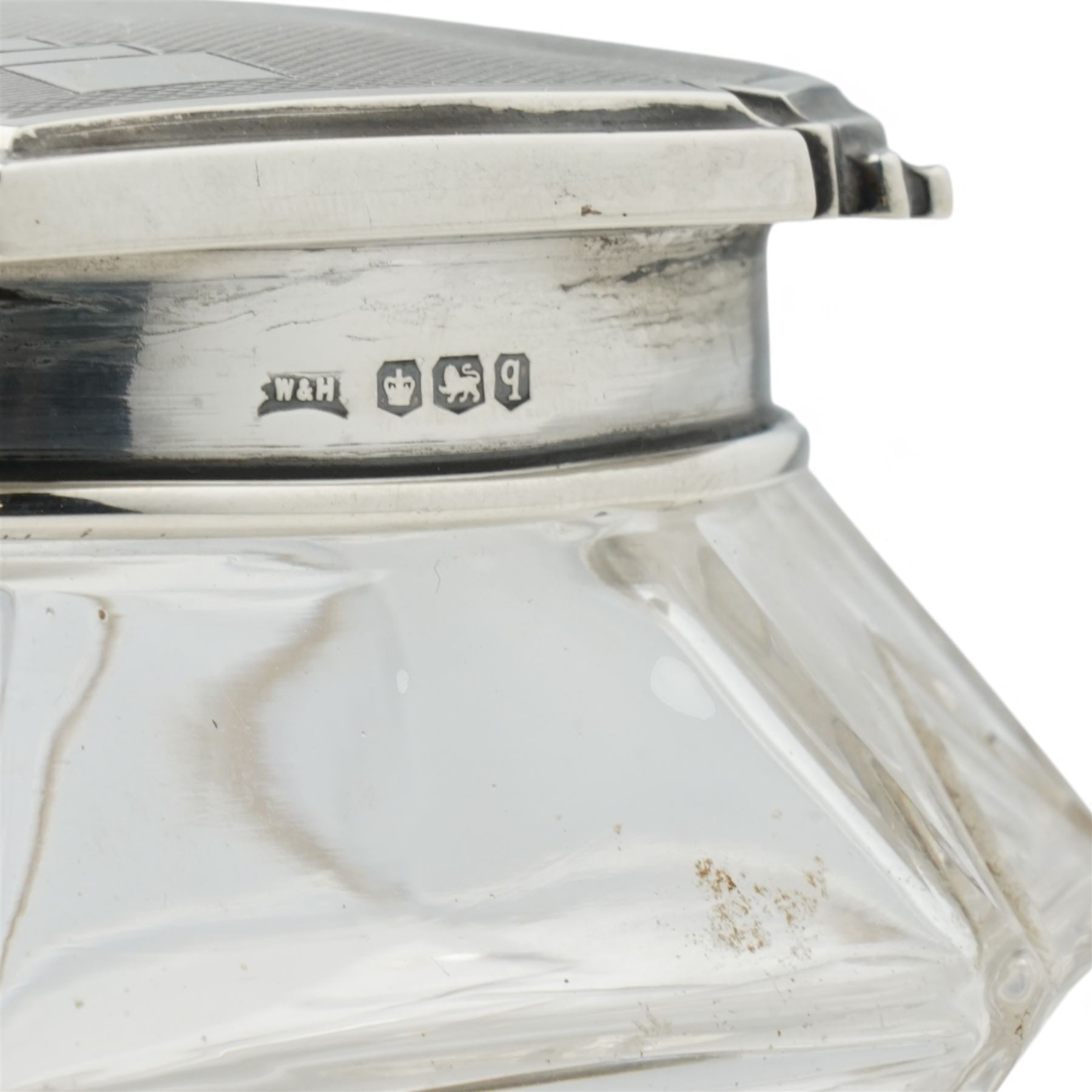 Silver circular teapot on short pedestal foot London 1932 and a glass powder bowl with silver cover Sheffield 1933