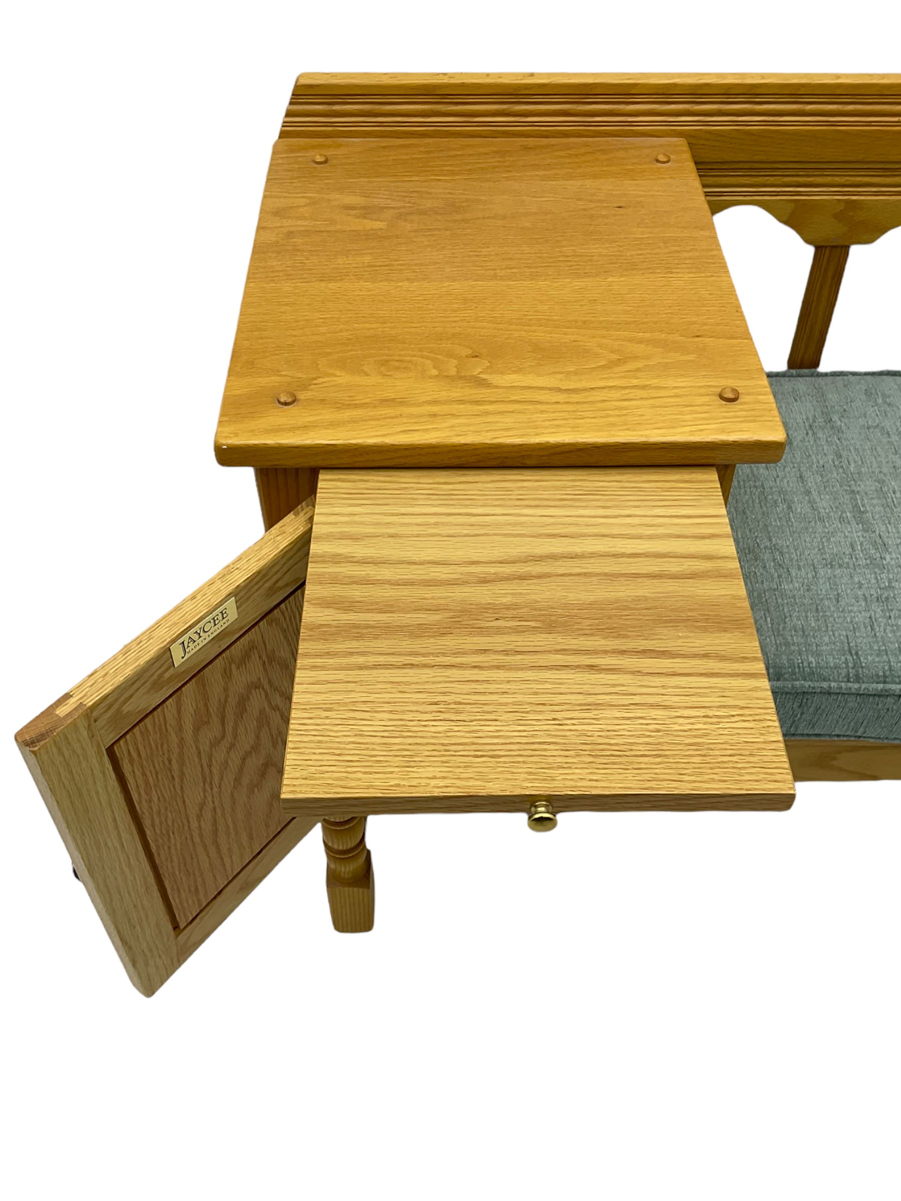 Light oak telephone table, with cupboard, upholstered seat