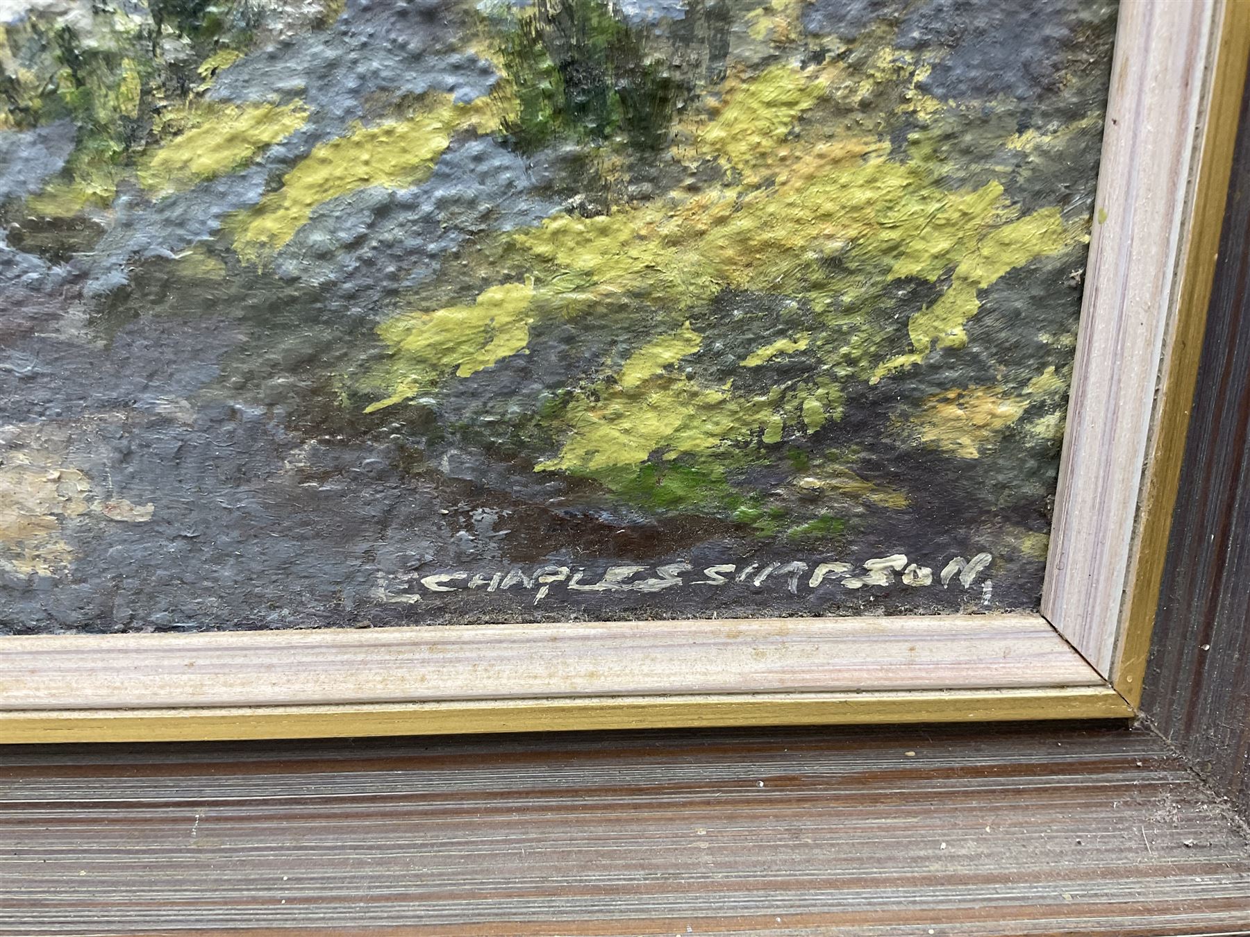 E Charles Simpson (British 1915-2007): 'Sawdon Ryedale', oil on board signed, titled and dated Summer 1986 verso 29cm x 37cm