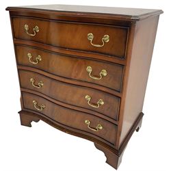 Georgian design mahogany serpentine chest, moulded top over four cock-beaded drawers, on bracket feet