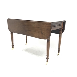 Victorian mahogany drop leaf Pembroke table, single end drawer, D107cm, L102cm, H72cm