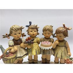Large Hummel figure group by Goebel, School Girls, together with Hummel figure group, We Wish You The Best, tallest H23.5cm