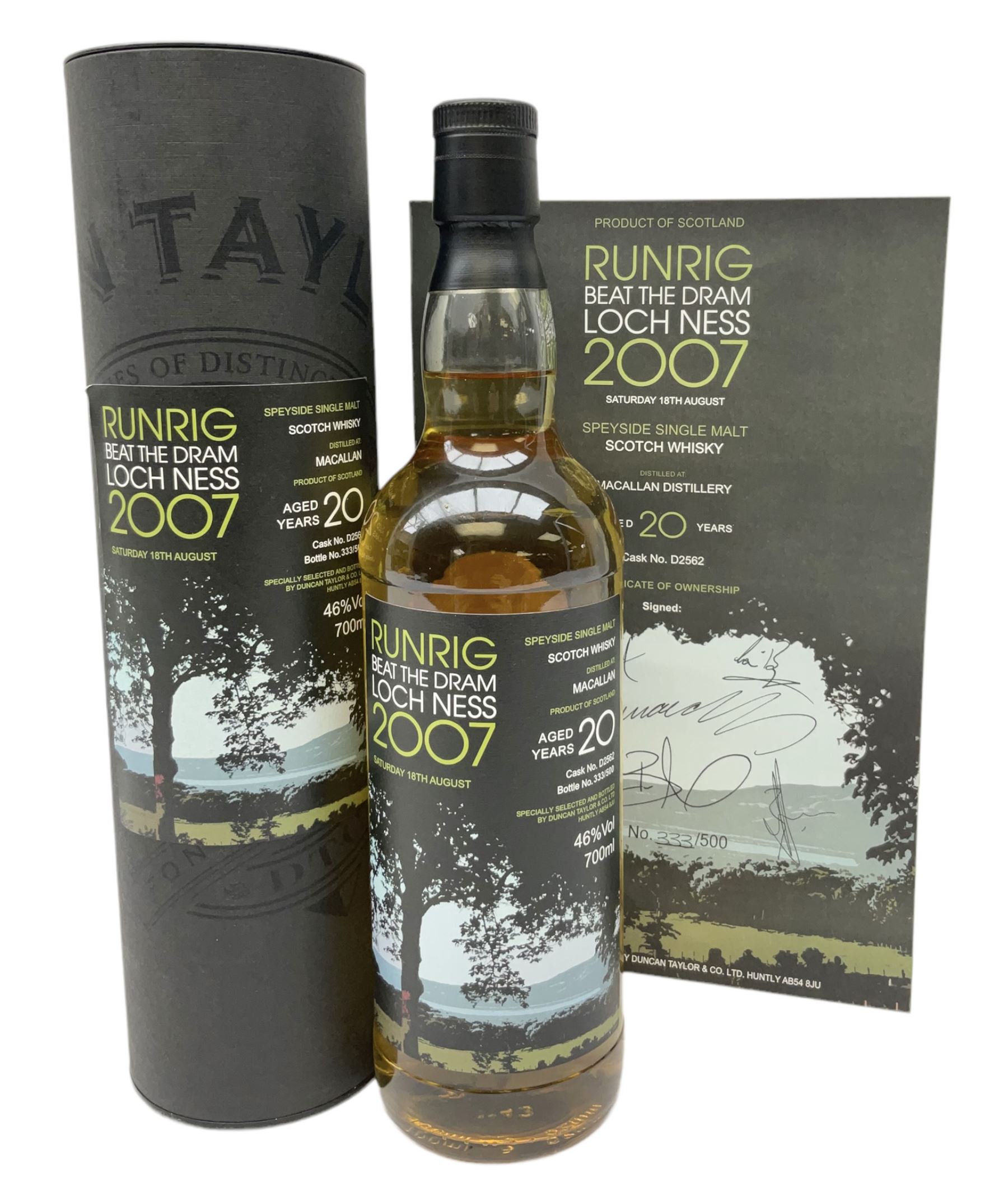Macallan, 20 year old, Runrig Beat the Dram Scotch whisky, limited edition 333/500, 700ml, 46% vol, in tube