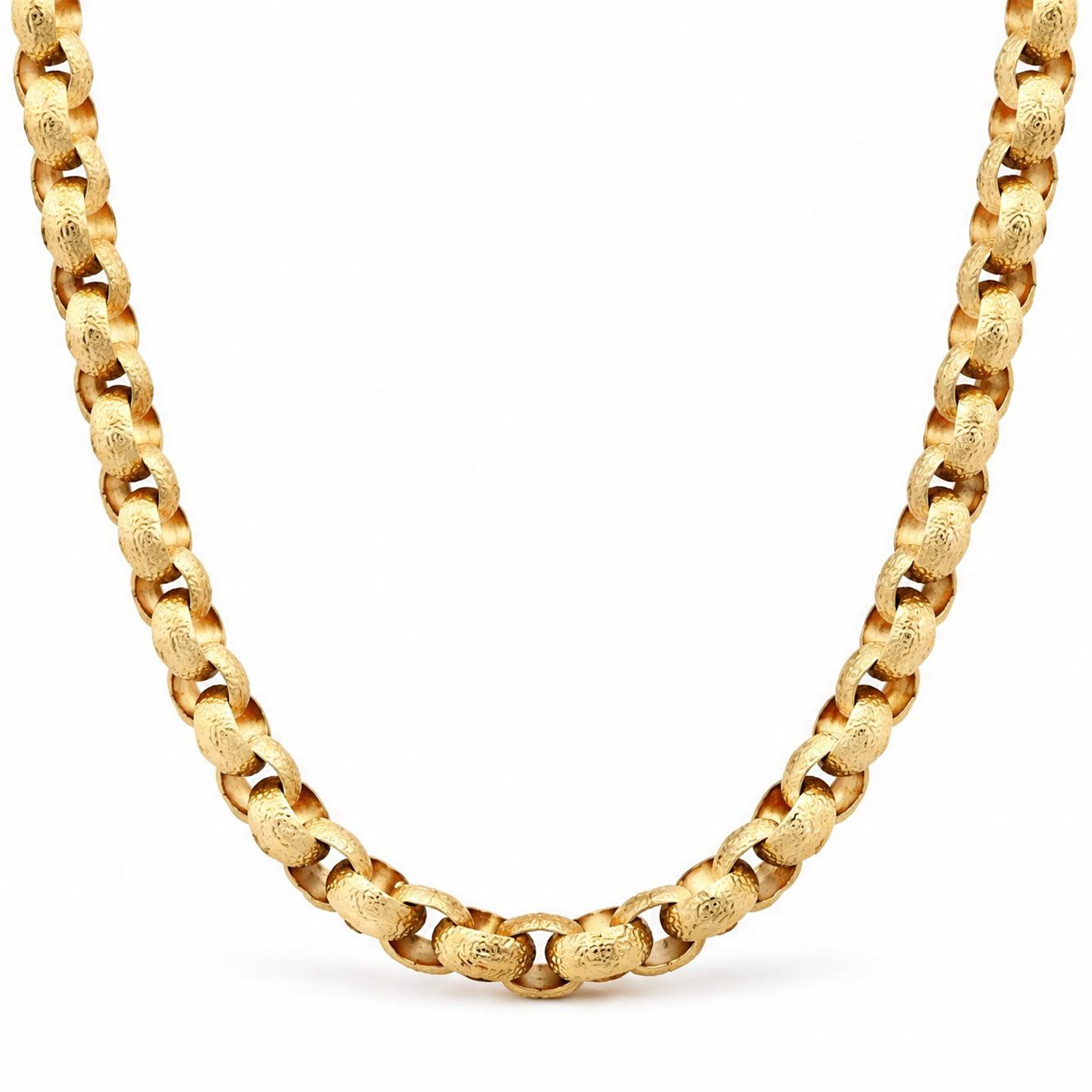 19th century gold belcher chain necklace, each link with flower head decoration