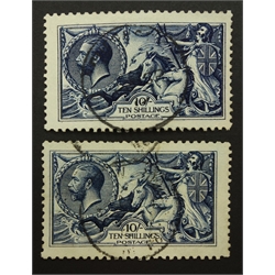  Great Britain two King George V used ten shilling 'seahorse' stamps  