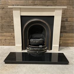 Aurora Dorchester Black Fire suite - granite style surround with cast iron insert, electric fire with remote and black hearth