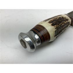 Bowie knife by J. Nowill & Sons Sheffield England Est. AD1700,  with 17.5cm steel blade, brass cross-piece, antler grip and alloy pommel; in leather sheath L32cm overall