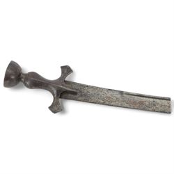 African Sudanese side-arm dagger with brass handle with cross detail, in leather scabbard, together with a collection of swords 