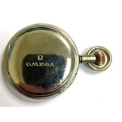 Royal Flying Corps Mark V military pocket watch by Omega, No. 5239490, black dial with Arabic numerals and subsidereary seconds dial, marked 30 hour non-luminous, B.B.7468, the case back with Broad Arrow beneath underlined A