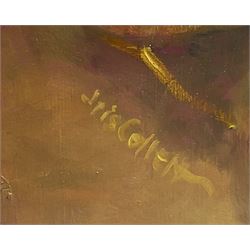 Iris Collett (British 1938-): Christmas Teddy Bears, oil on board signed 44cm x 58cm
Provenance: from the second and final part of the artist's studio sale collection