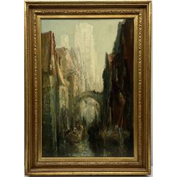 Stephen Frank Wasley (British 1848-1934): Busy Canal Scene Rouen, oil on canvas signed 75cm x 50cm