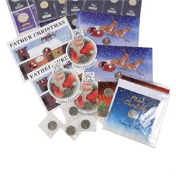 Mostly commemorative coins, including Queen Elizabeth II two pound and fifty pence coins on Change Checker cards, 'Prince Charles 70th Birthday Coin collection', etc