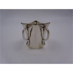 Edwardian silver novelty tot cup, modelled as a miniature Irish mether cup, with four handles, hallmarked Matthew John Jessop, Birmingham 1902, H5.2cm