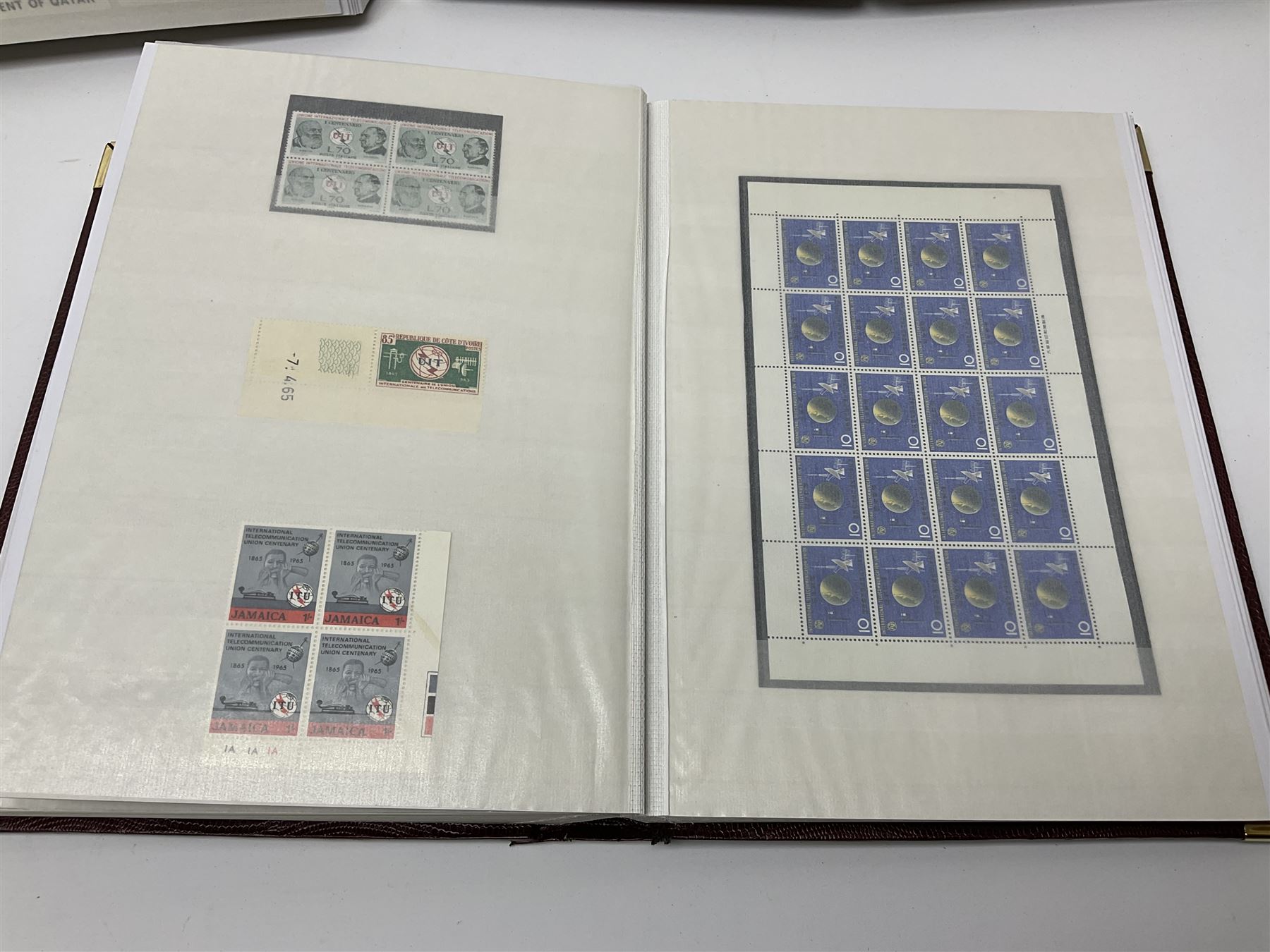 Thematic stamp collection relating to satellites, telecommunications and space from various Countries including Angola, Antigua, Ascension, Australia, Bahamas Barbados, Bhutan, British Virgin Islands, Denmark, Ecuador, Israel etc, a mint and used collection housed in three stockbooks