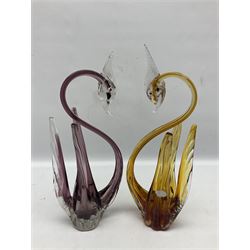 Pair of Murano Icet glass birds, H37.5cm