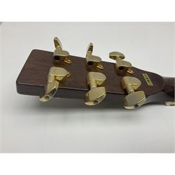 Ozark metal cased resonator guitar with all over chased foliate decoration to the polished finish and mother-of-pearl inlay to the fretboard L100cm; in Stagg hard carrying case