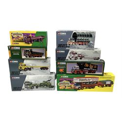 Corgi Classics - four Heavy Haulage die-cast models Nos.12801, 13501, 13902 & 31003; two Showman's Range Nos.14101 & 24401; and two Eddie Stobart Nos.11001 & 13601; all boxed (8)