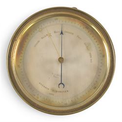 19th century brass drum-cased aneroid barometer, with silvered dial, D12cm 