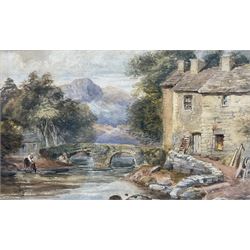Circle of David Cox Jnr (British 1809-1885): A River Crossing, watercolour unsigned 20cm x 33cm