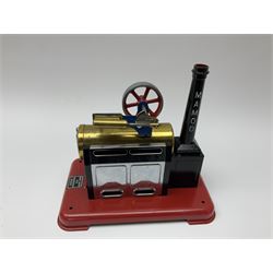 Mamod SP2 stationary steam engine in original box, with burner, solid fuel tablets, funnel and power hammer in box