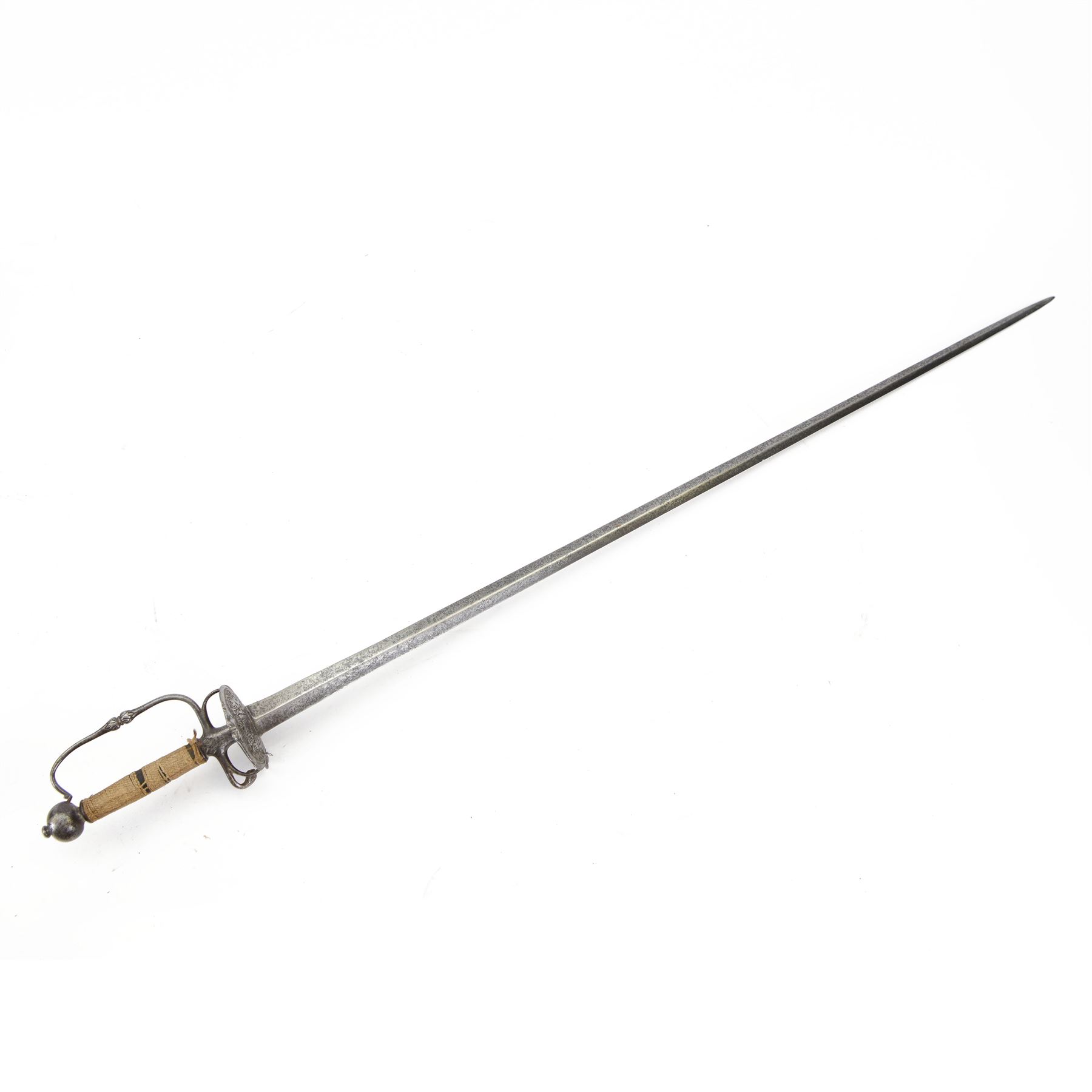 Spanish rapier, with 87cm double edge blade, with priced guard and simple knuckle bow hilt, overall L102cm