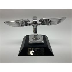 Reproduction chrome Bentley B on base with plaque marked  Bentley 1926, H14cm
