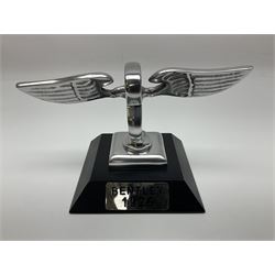 Reproduction chrome Bentley B on base with plaque marked  Bentley 1926, H14cm
