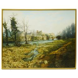 John Ridgewell ARCA (British 1937-2004): 'Richmond - Yorkshire', oil on canvas signed, titled and dated on Fischer Fine Art Ltd label verso 80cm x 101cm