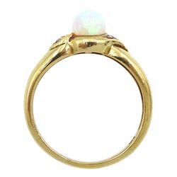 9ct gold single stone round opal and diamond ring