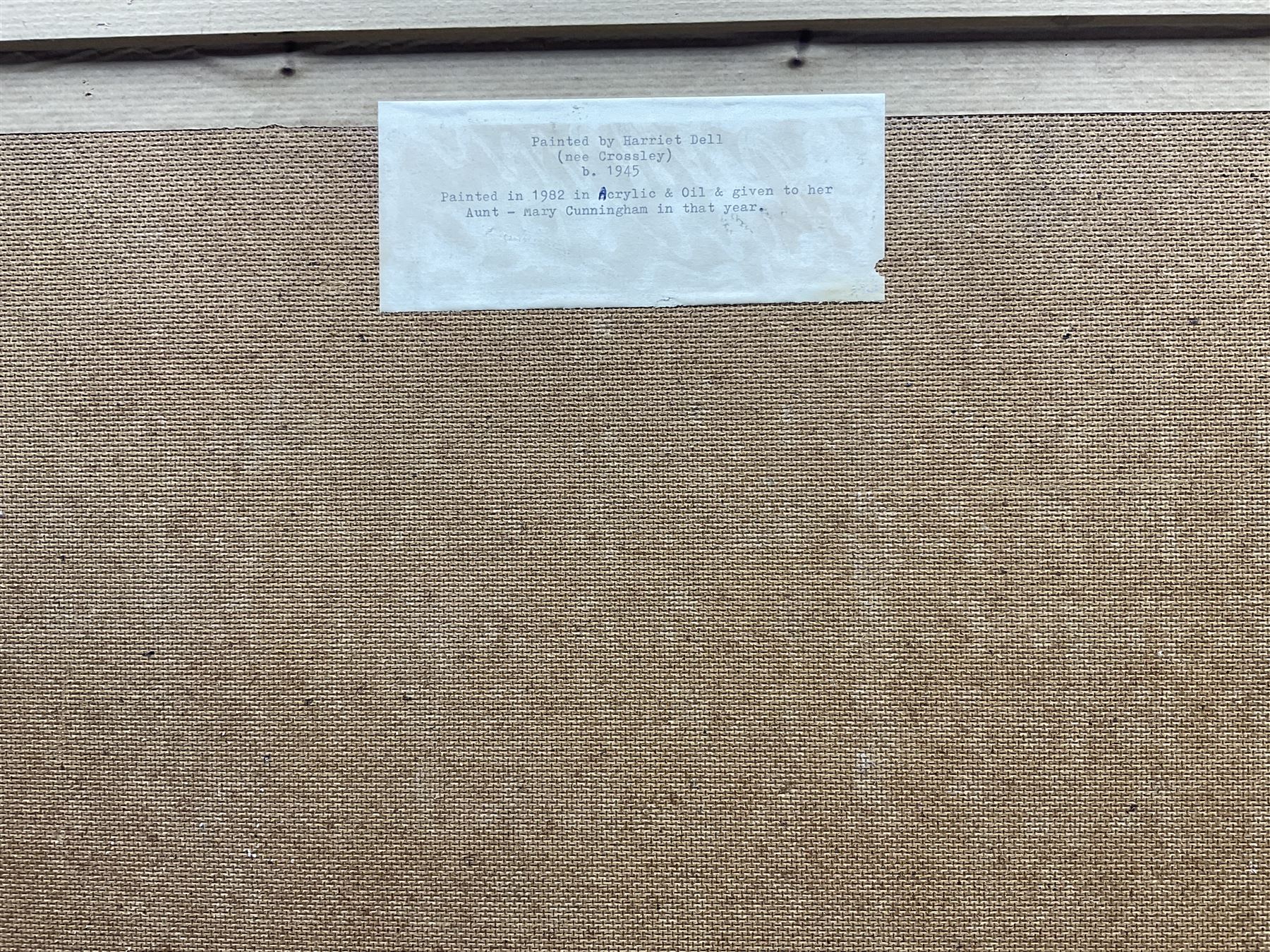 Harriet Dell nee Crossley (British 1945-): Purple Flowers, acrylic and oil on board unsigned, attributed on label verso 60cm x 80cm