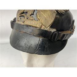 WW1 German leather Pickelhaube helmet with brass plate for Baden regiment, leather strap and leather part only of liner