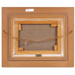 Michelle Saunders (British 1936-): Paddling in the Sunshine, oil on canvas signed 26cm x 34cm 