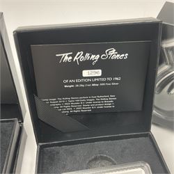 Two Royal Mail 'The Rolling Stones 60th Anniversary' fine silver stamp ingots, cased with certificates 