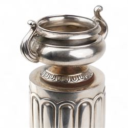 Silver Aagdan in the form of a two handled urn on a fluted circular pillar marked Sterling  Silver K.P.D. H16cm