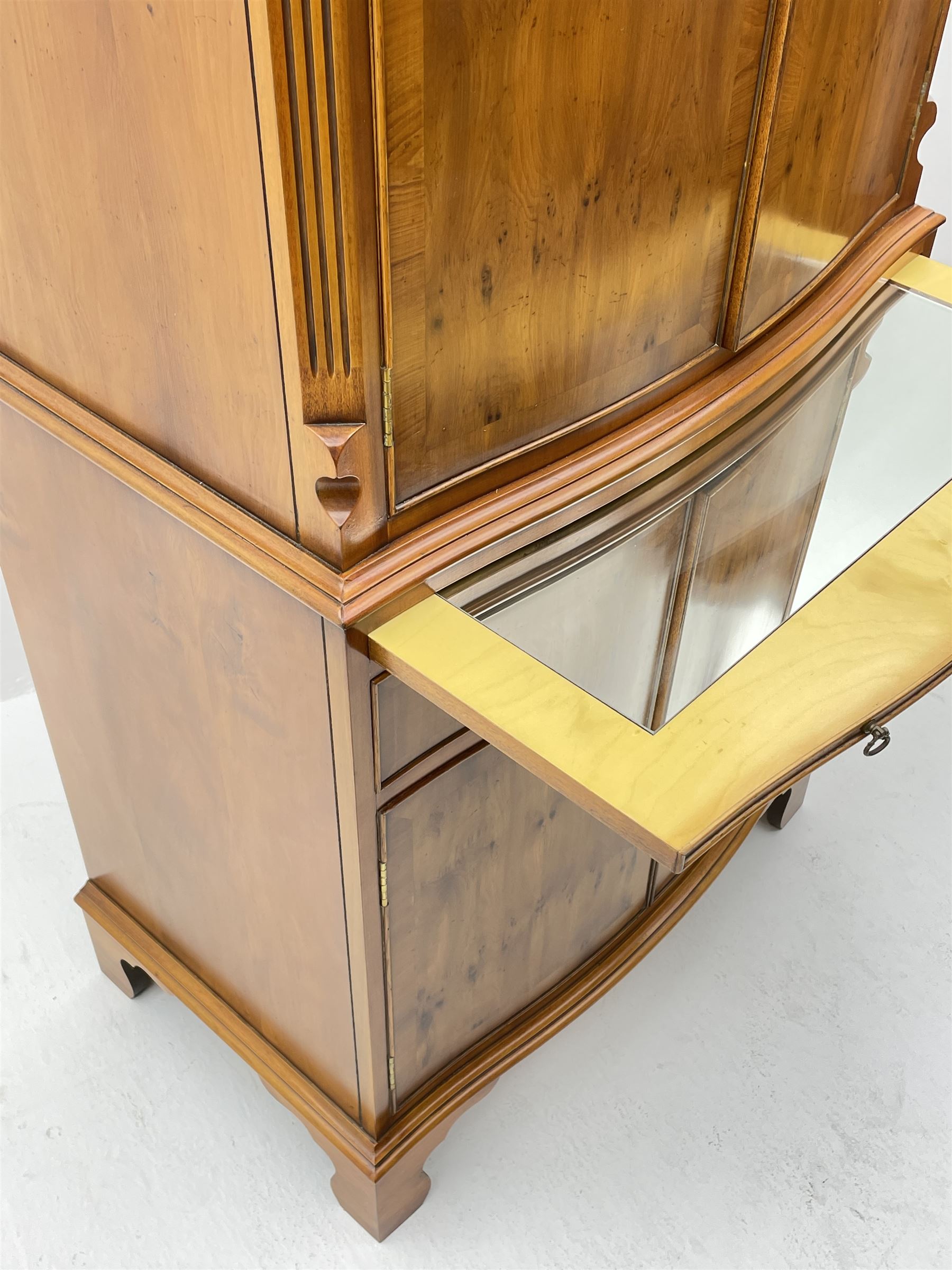 Bevan Funnell Reprodux yew wood cocktail drinks cabinet with illuminated interior