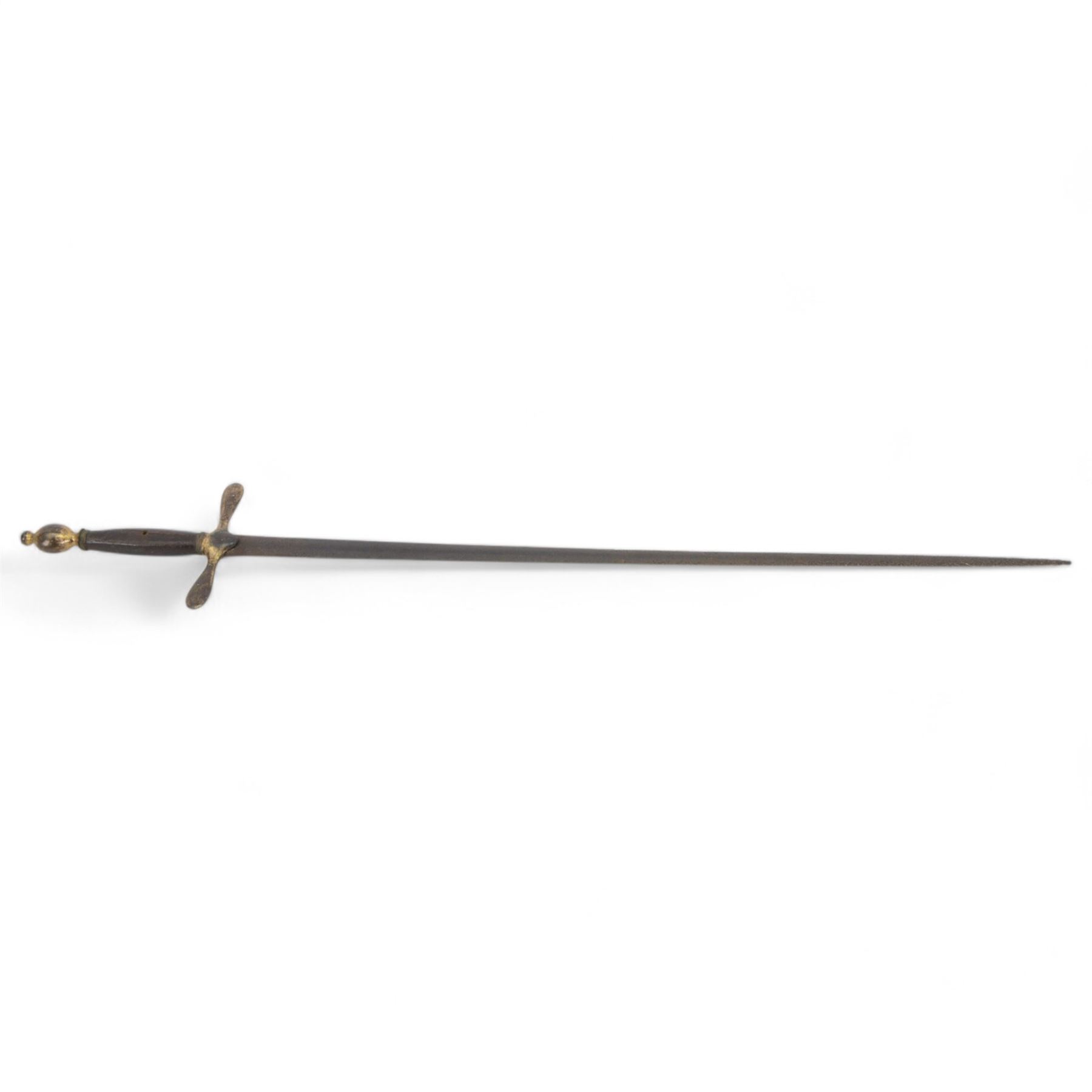 Four court swords, together with fencing foil and dagger in leather and brass scabbard 