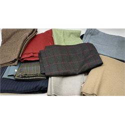 Quantity of fabric lengths, to include wool blends, various colours and patterns, including tweed, checked and other examples