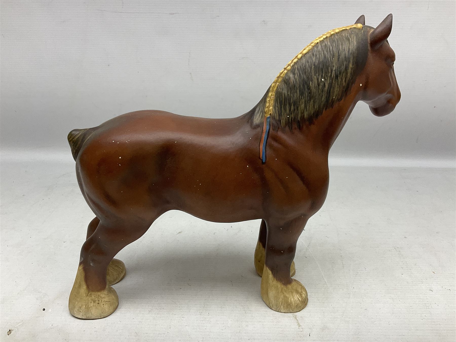 Group of three Beswick Shire horses, comprising CH. Burnham Beauty mare in matte finish, dapple grey horse and bay horse, all with stamped marks beneath
