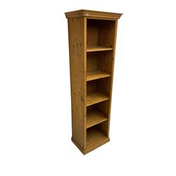 Traditional pine tall open bookcase, fitted with four shelves