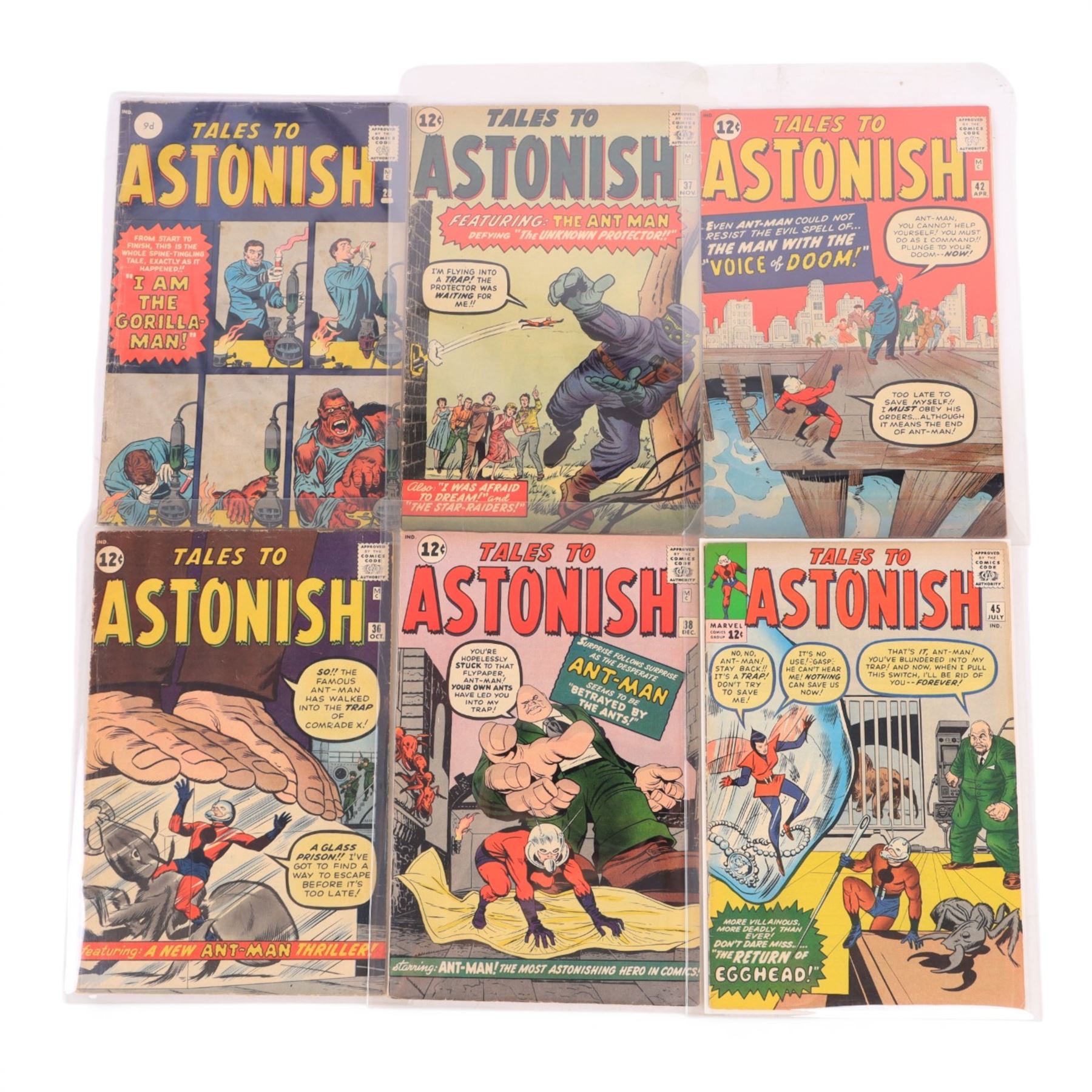 Twelve Marvel Silver Age 'Tales to Astonish' comic books, spanning years 1962-1964, comprising issues #28, #36, #37, #38, #42, #45 x 2, #47, #48 x 2, #49 and #51