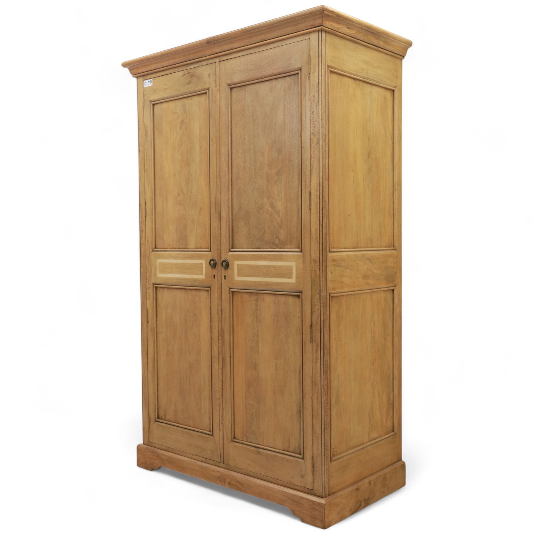 Barker & Stonehouse - Contemporary mango wood double wardrobe, panelled doors with contrasting inlaid borders and faux central lock, raised on shaped bracket feet