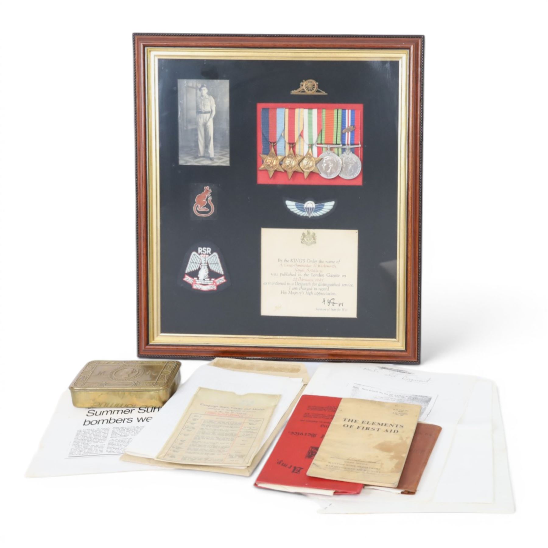 WWII medal set, awarded to R. Wardsworth, Royal Artillery and Raiding Support Regiment, together with photograph, service records and correspondents between members of the Raiding Support Regiment     