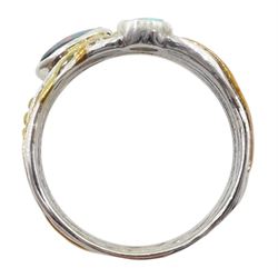 Silver and 14ct gold wire opal ring, stamped 925