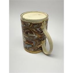 Late 18th century earthenware mug, possibly Ralph Wedgwood, Burslem or Ferrybridge, with surface marbled decoration and later gilt detail to rims and handle, impressed beneath Wedgwood & Co, H12cm
