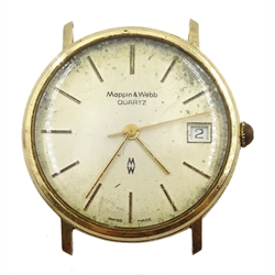 Mappin & Webb gentleman’s 9ct gold quartz wristwatch, with
date aperture, inscribed verso ‘British Railways Board’ 